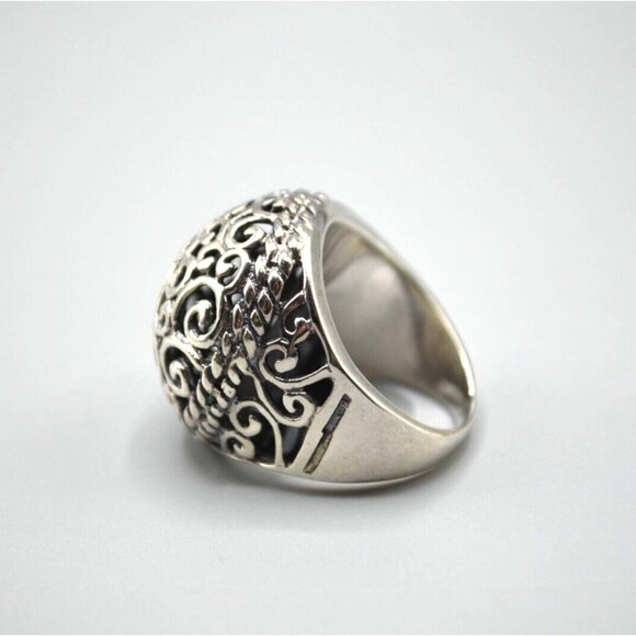 Silver Filigree Baroque Style Cocktail Ring Sterling 925 Swirl Design Size 8 - Picture 1 of 8